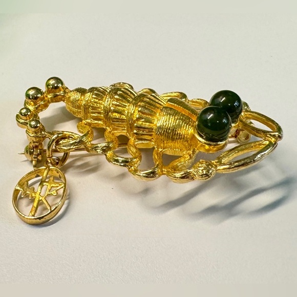 Vtg Signed Hobé Gold Plated Jade Scorpion Figural Pin Brooch Rare - Picture 2 of 7